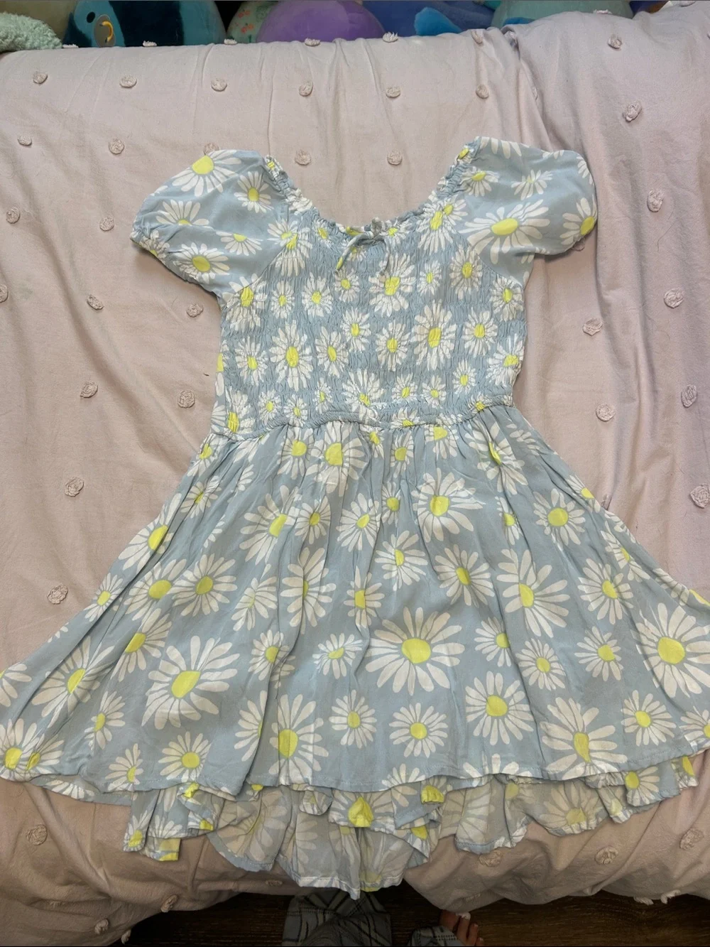 Old Navy Light Blue Daisy Print Puff-Sleeve Dress